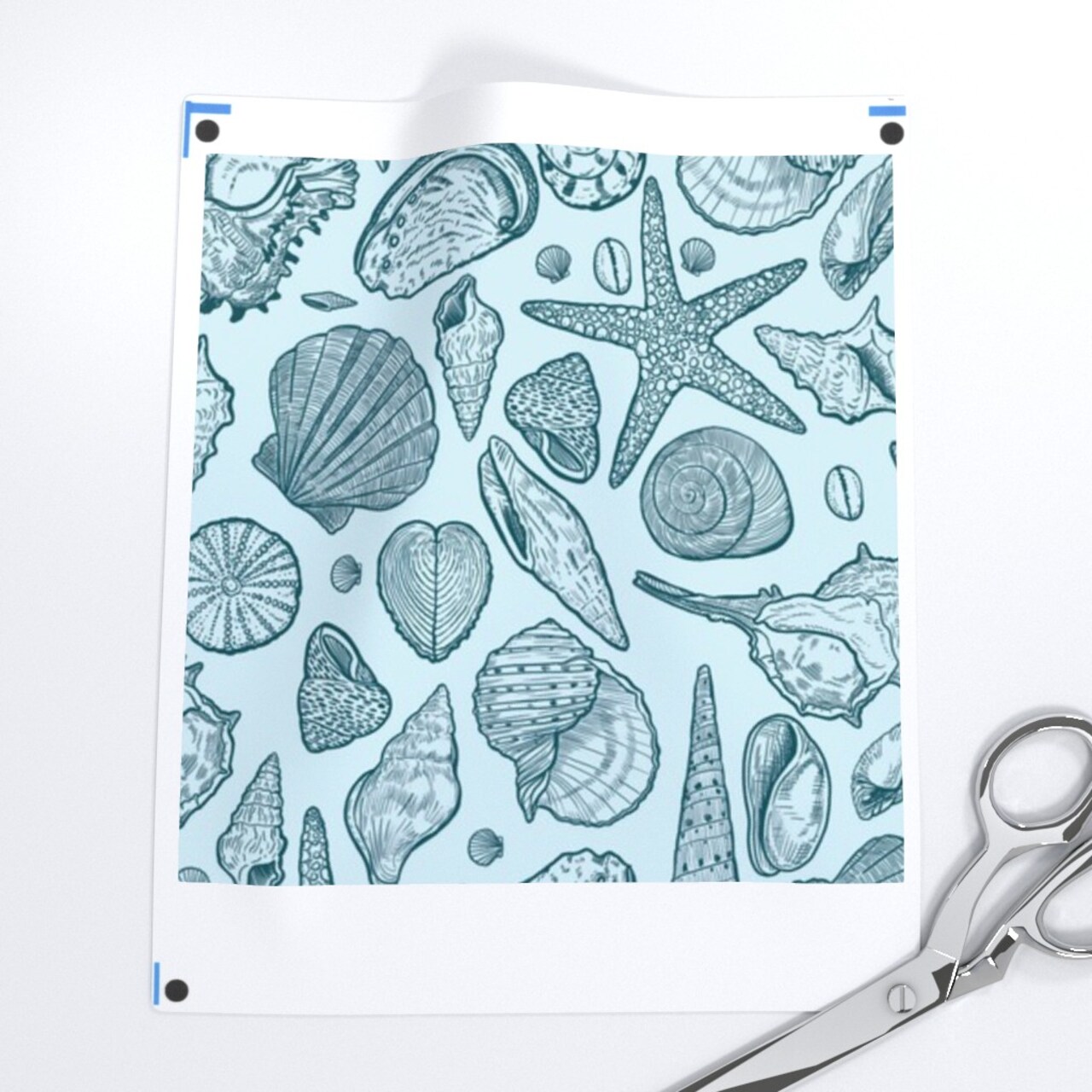 Blue Seashells Monochromatic Medium Scale Line Art Custom Pre-pasted Wallpaper by Spoonflower Pre-Pasted Wallpaper 2FT Wide